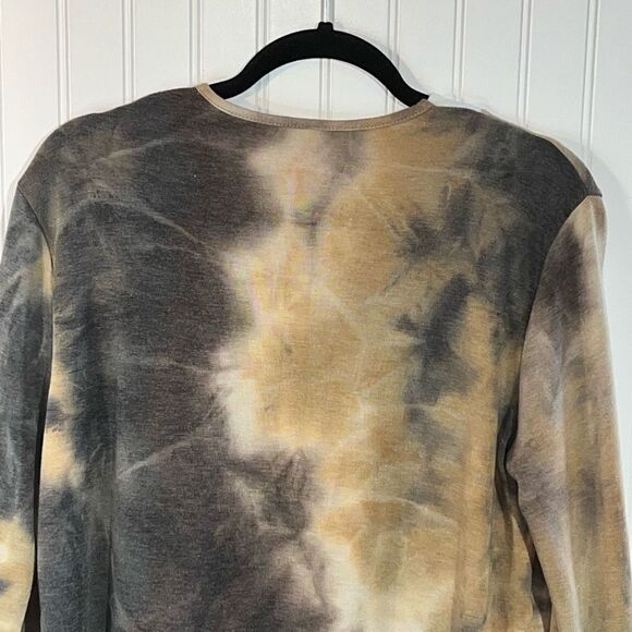 Open Front Tie Dyed Cardigan With Cream Trim Women Medium Brown Classic Workwear - Picture 9 of 10